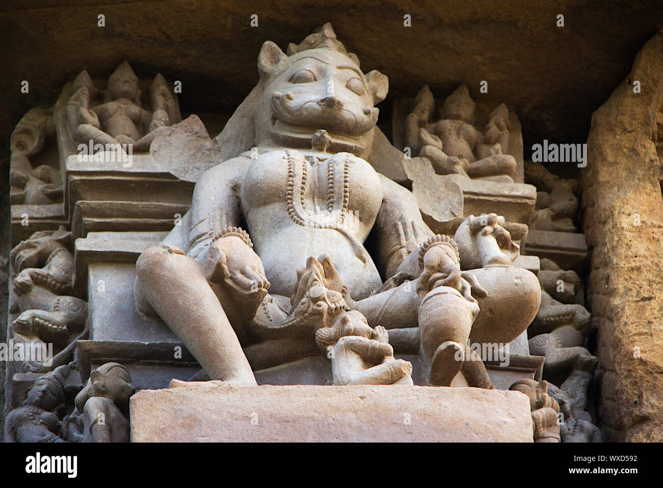 Stone sculpture at Chaturbhuj Temple, Khajuraho, Madhya Pradesh, India