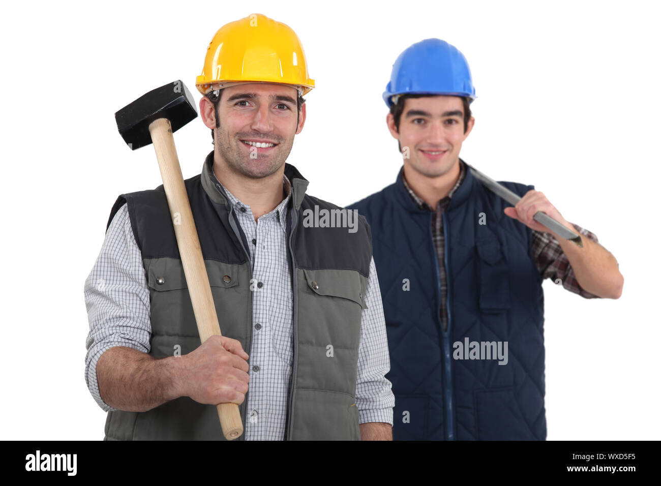 duo of carpenters isolated on white Stock Photo