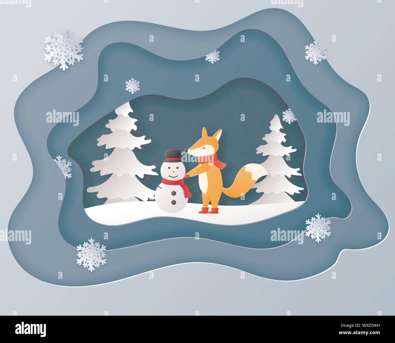 Christmas Cute Foxes Sledding Winter Vintage Style Night Light 