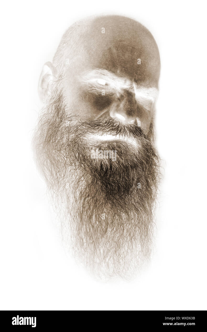 strange bearded man portrait Stock Photo