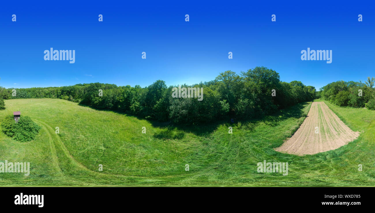 360 degrees spherical panorama rural meadow south Germany Stock Photo