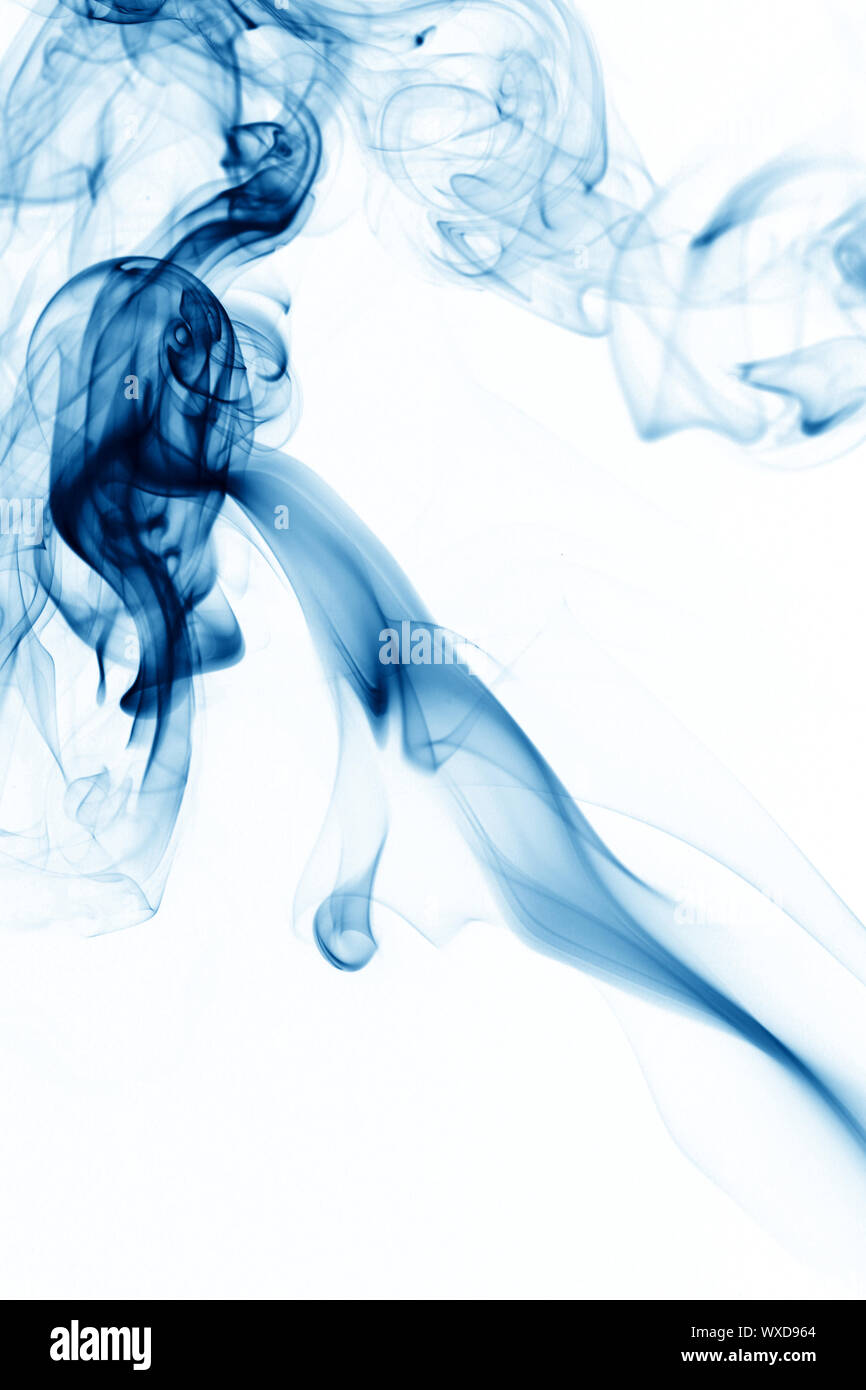 blue smoke on white background close up Stock Photo - Alamy