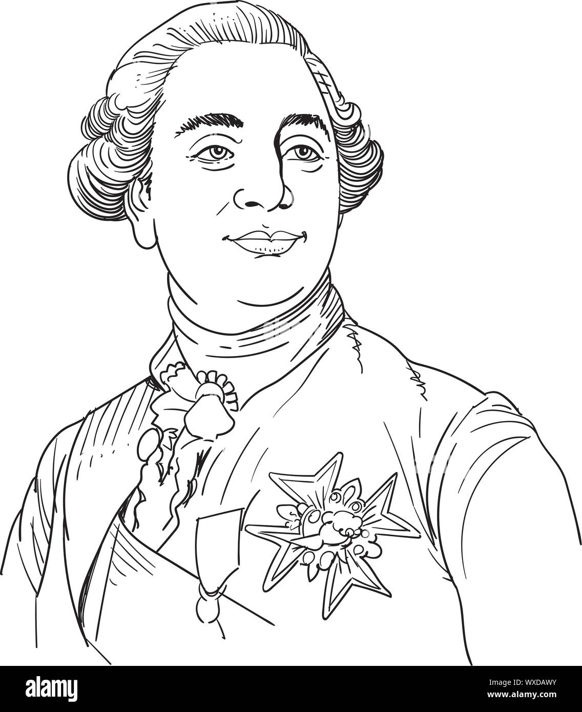 King Louis XVI cartoon portrait, vector Stock Vector