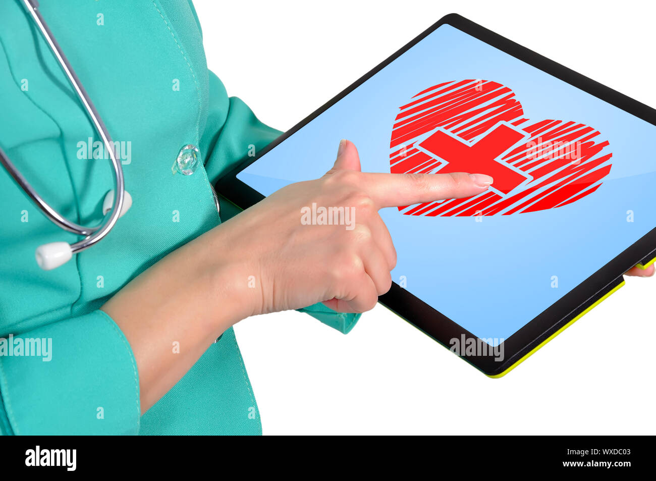 female doctor with heart symbol on touchpad Stock Photo - Alamy