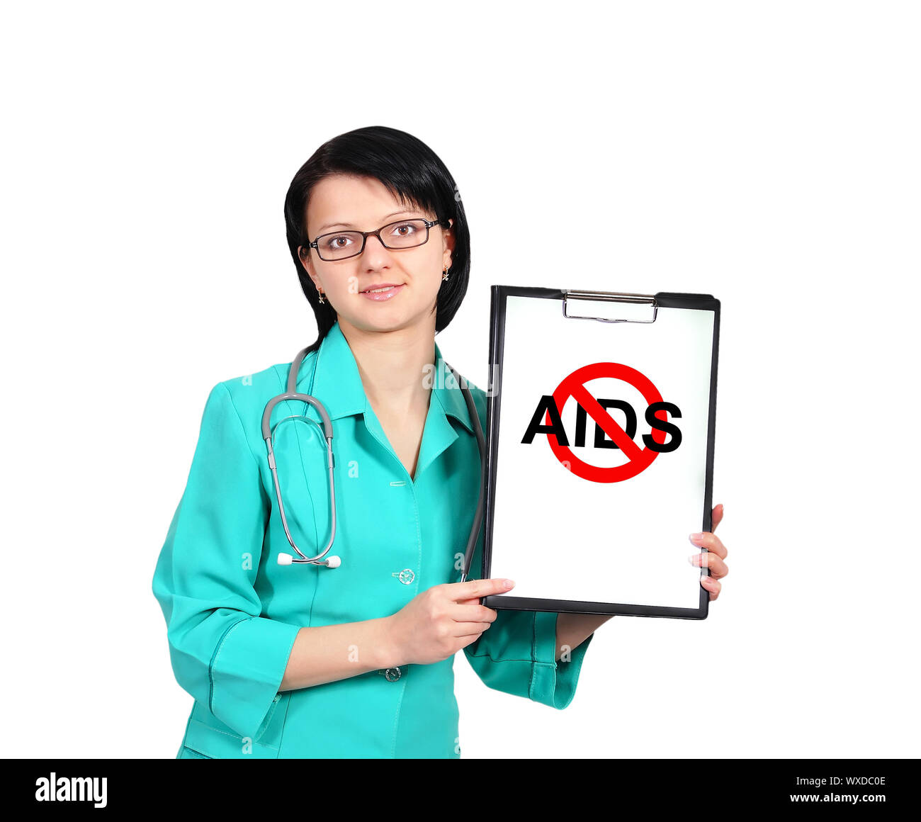 female doctor and clipboard and no aids sign Stock Photo - Alamy