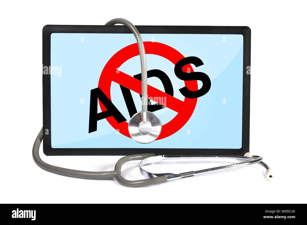 stethoscope and touchpad with no aids symbol Stock Photo - Alamy