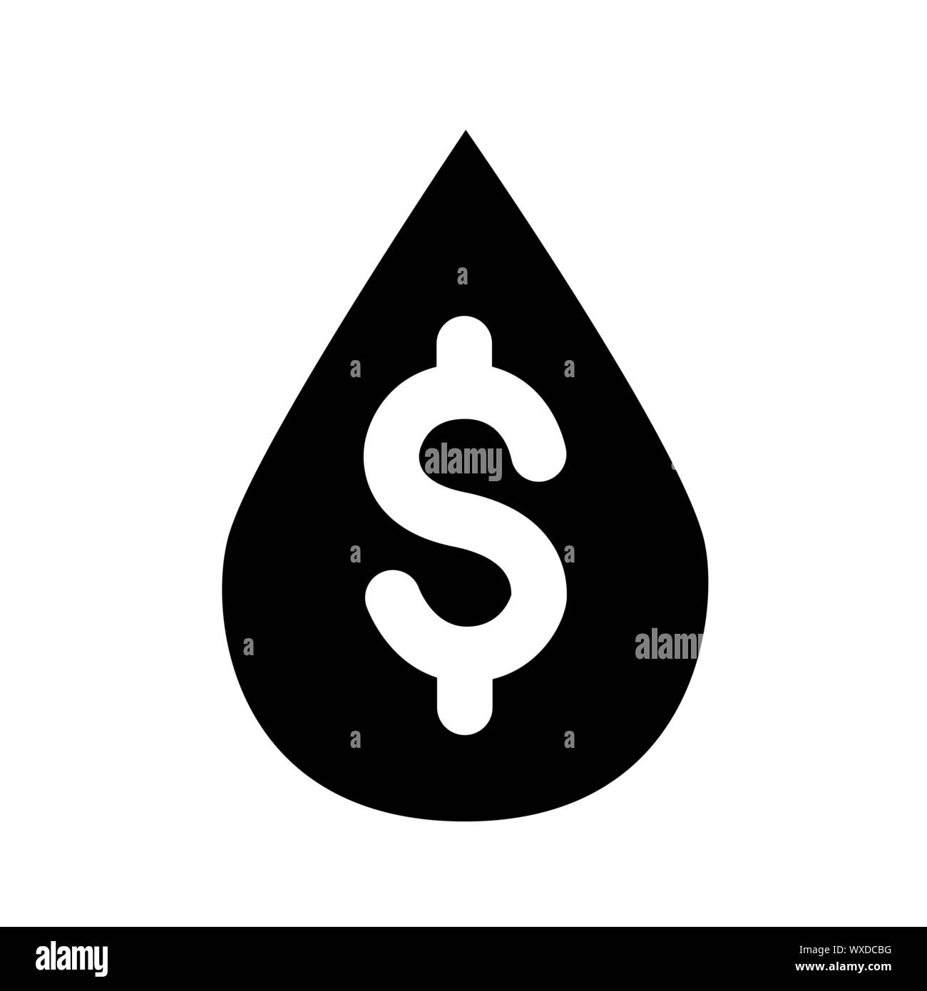 Drop of Oil, oil Price, water price, drop with dollar sign, economic growth and decline. Glyph single icon isolated white background Stock Vector