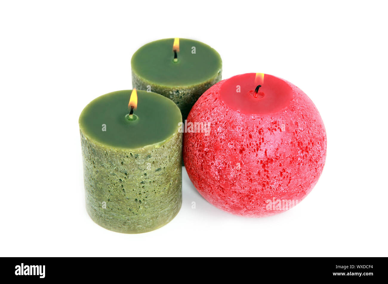 three glowing candles on white background Stock Photo - Alamy