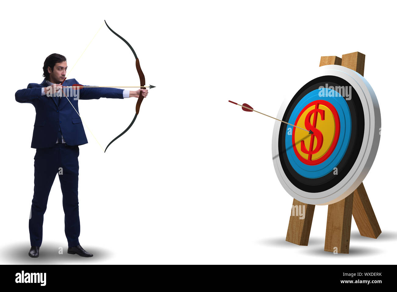 Businessman aiming arrow with bow Stock Photo