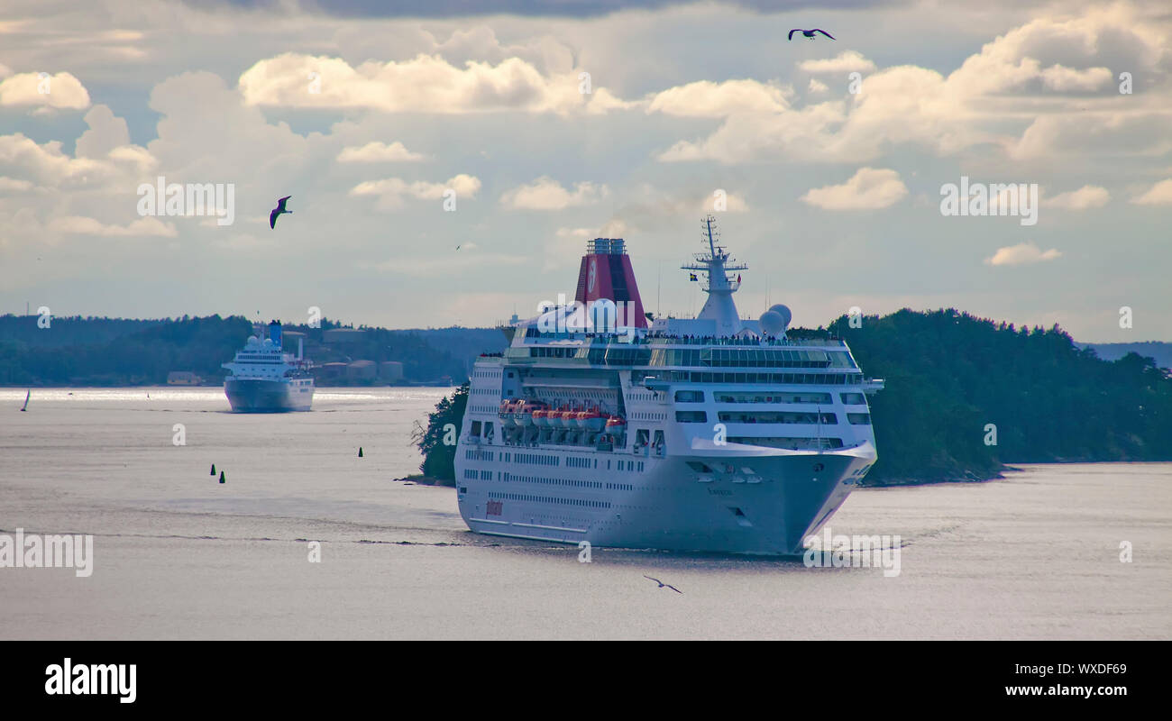 Cruise ships in Stockholm archipelago Stock Photo