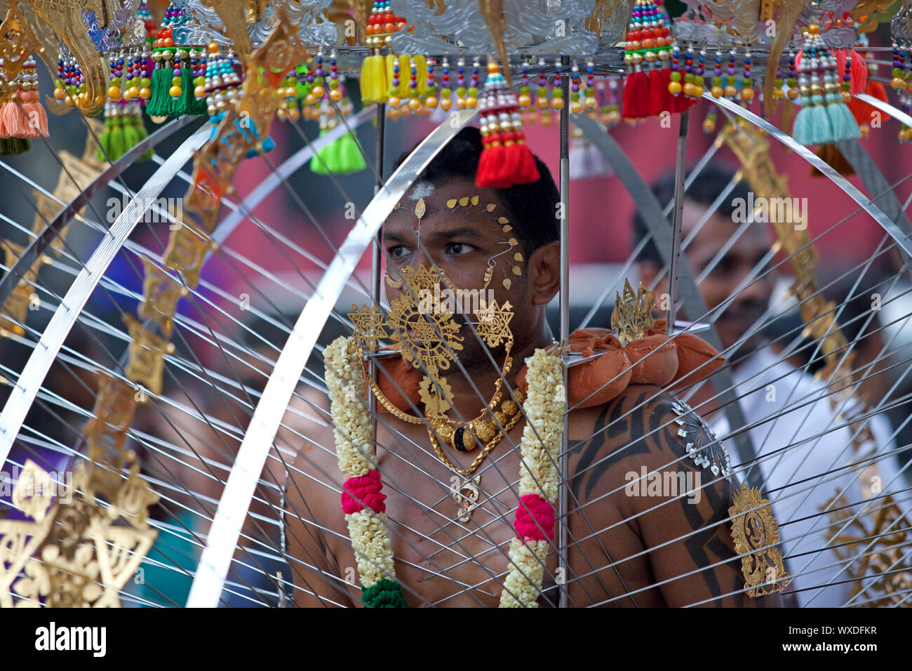 SINGAPORE JANUARY 27 Male Hindu devotee carrying a kavadi at