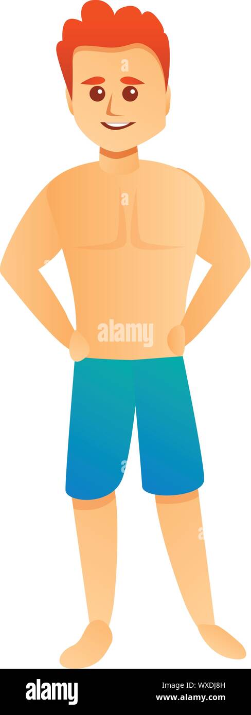 Red hair boy swim shorts icon. Cartoon 