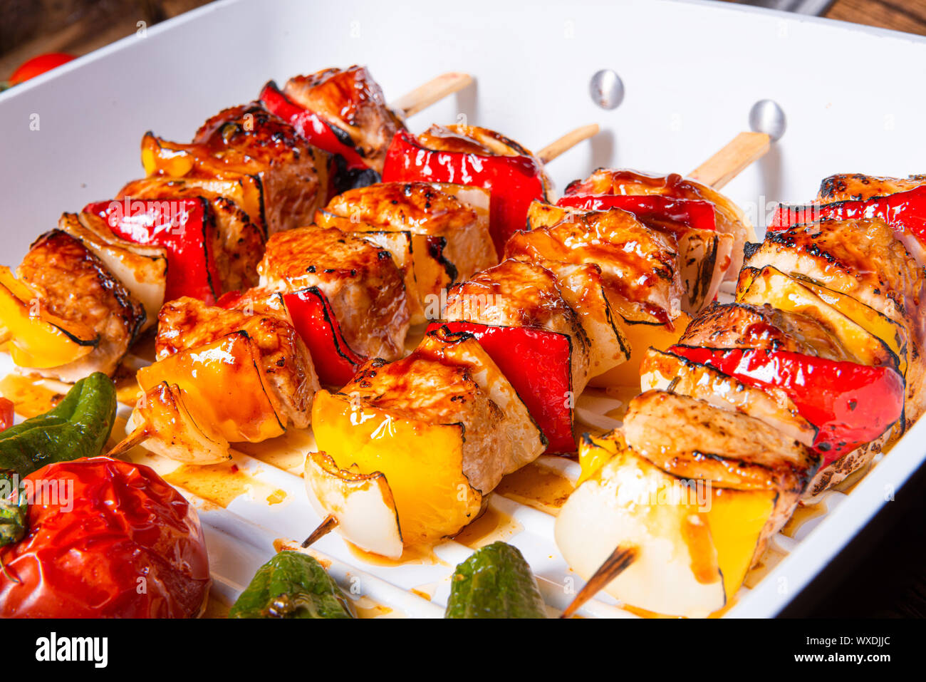 marinated kebab skewers with meat and vegetables Stock Photo Alamy