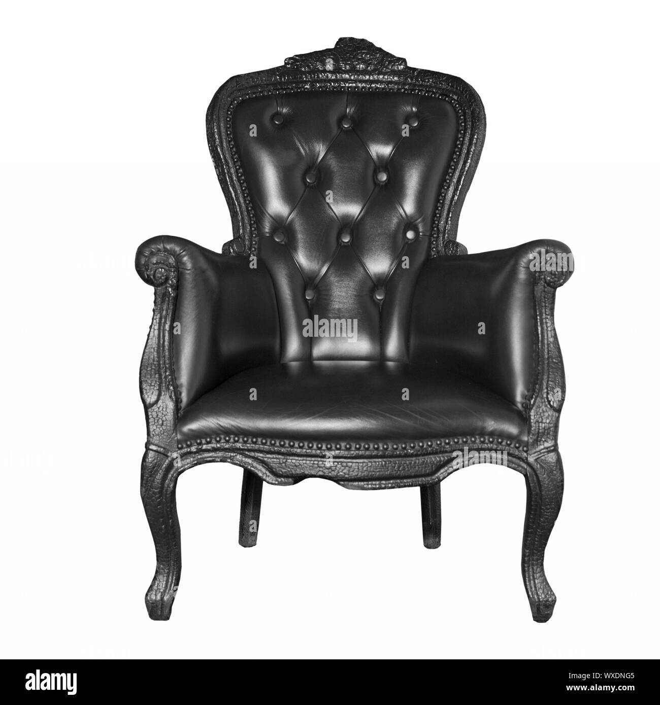 antique black leather chair isolated on white Stock Photo