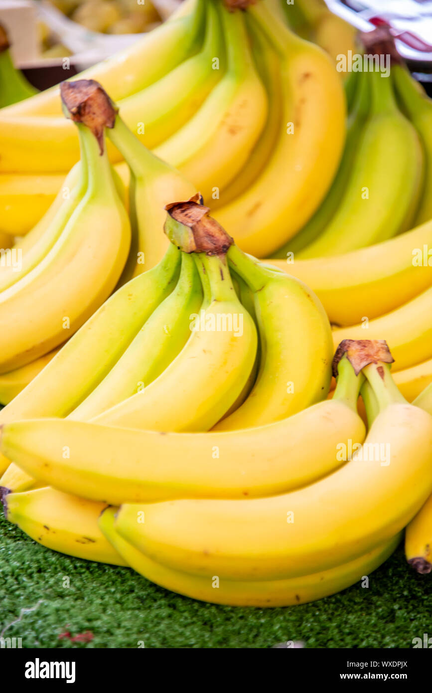 Bananas at the market display stall Stock Photo Alamy