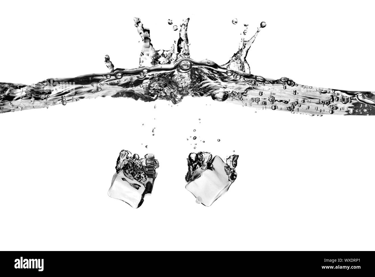 ice cubes dropped into water with splash isolated on white Stock Photo ...