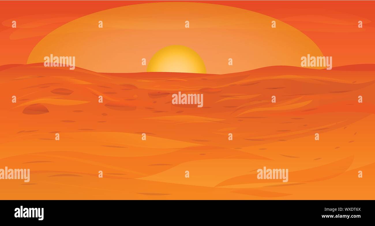 Desert sunset concept banner. Cartoon illustration of desert sunset