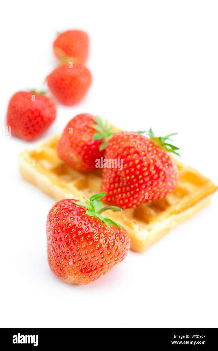 Waffles and strawberries isolated on white Stock Photo - Alamy
