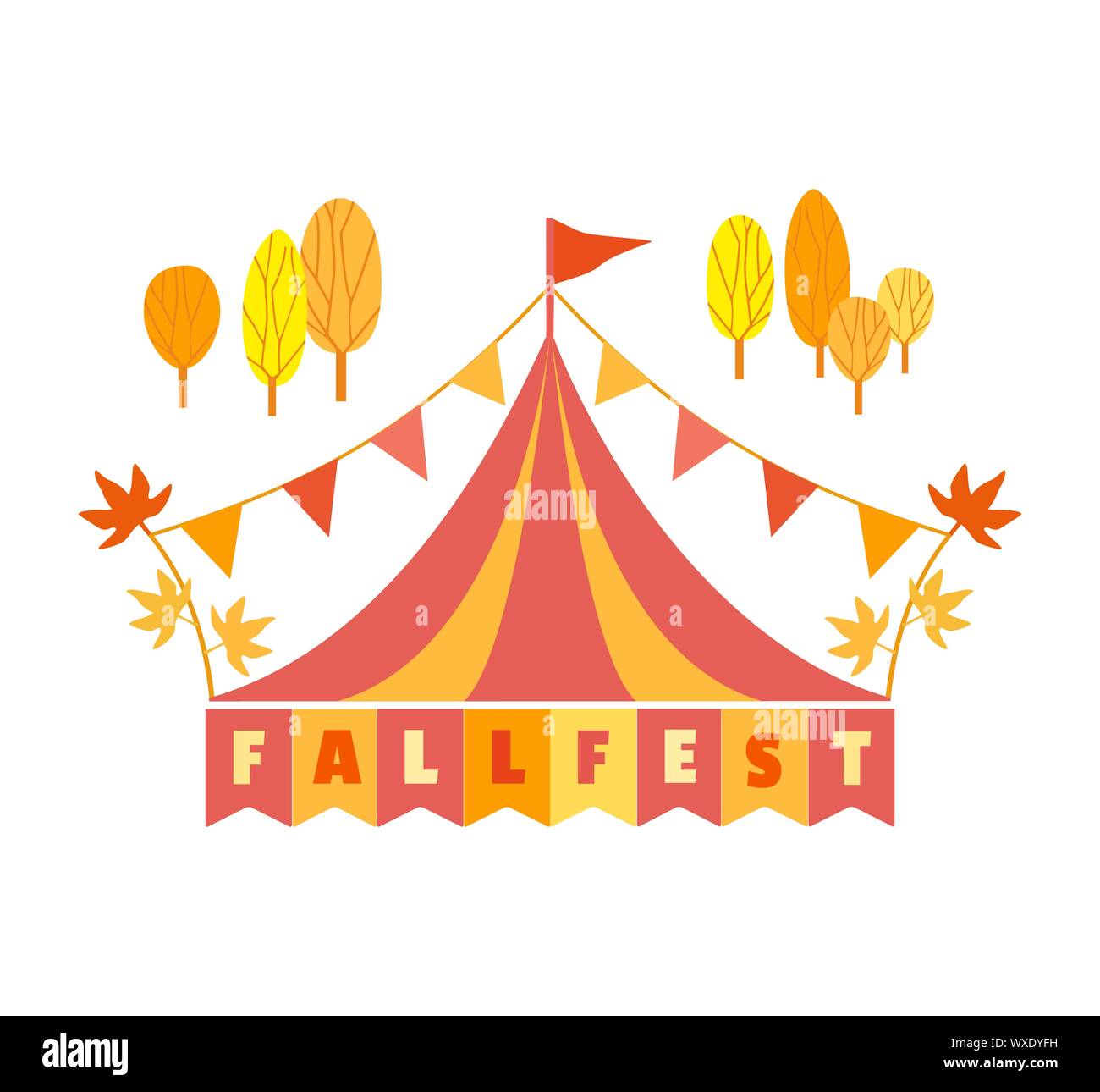 Hand drawn Fall fest tent simple flat color vector icon Stock Vector