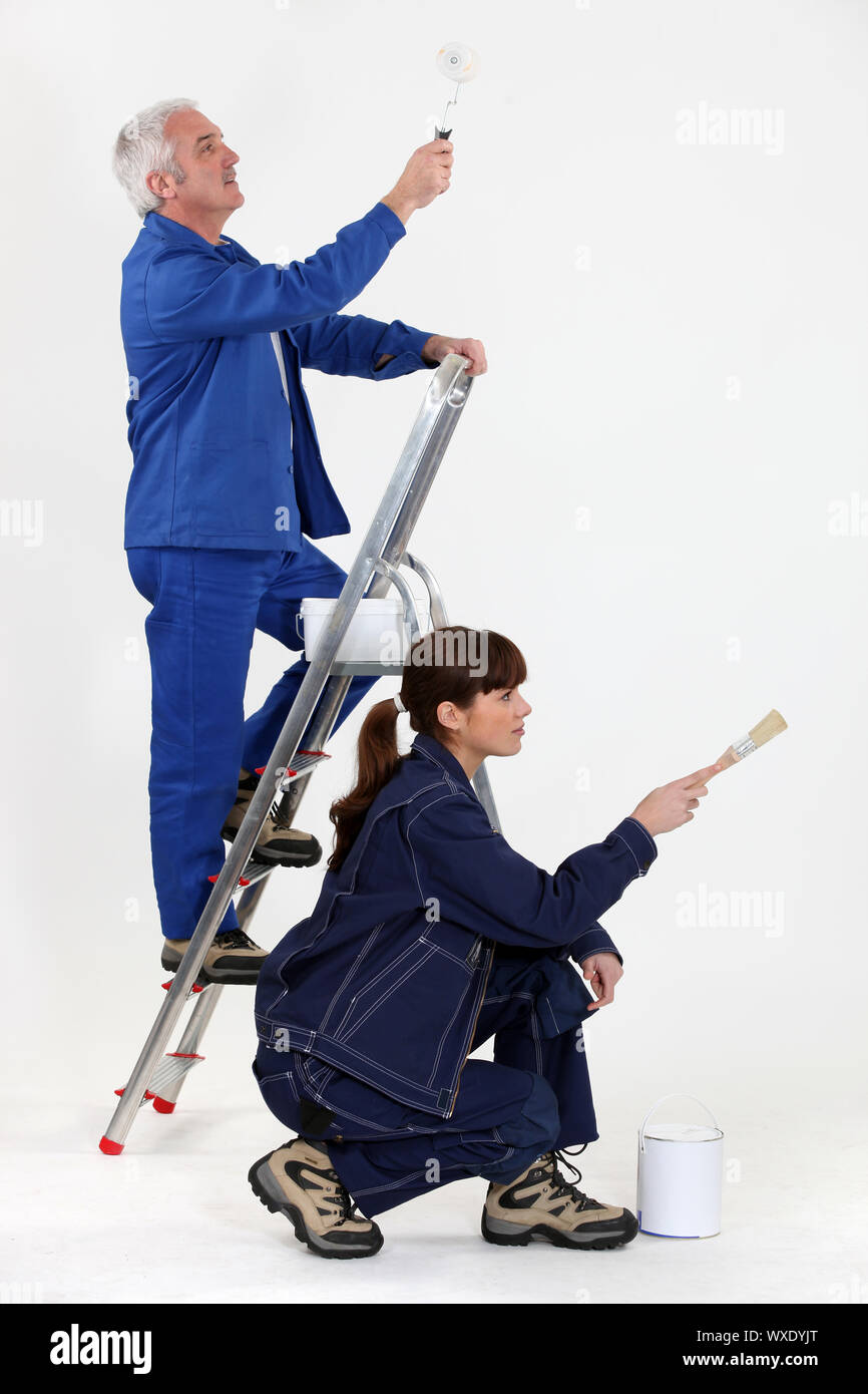 female painter with mature instructor Stock Photo