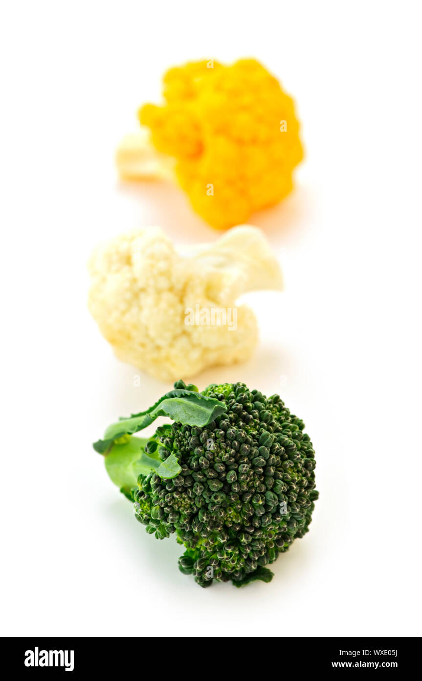 Broccoli and cauliflower isolated on white background Stock Photo