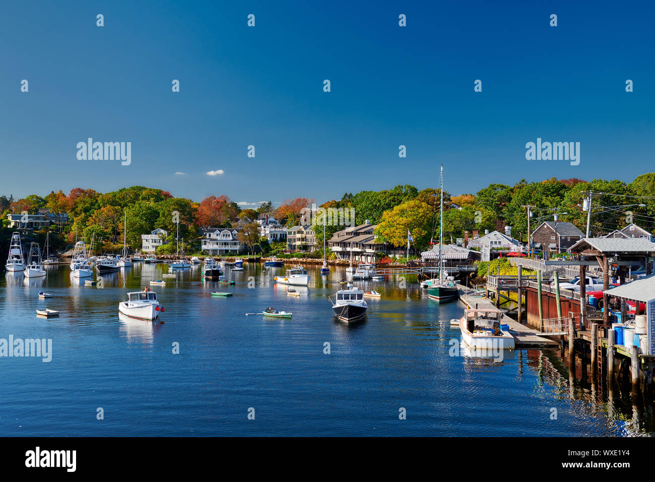 Fishing boats docked in Perkins Cove, Maine, USA Stock Photo