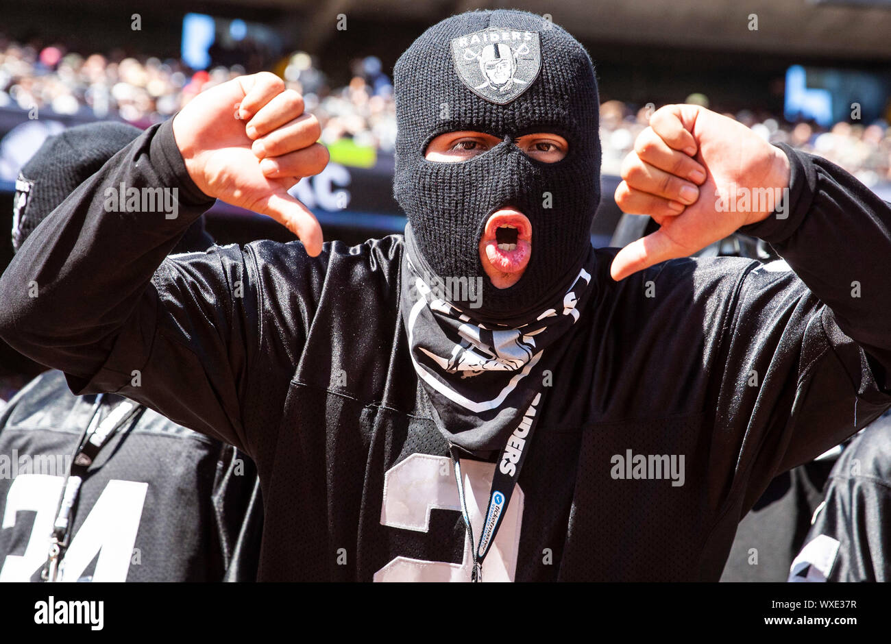 RingCentral Coliseum Oakland Calif, USA. 15th Sep, 2019. U.S.A Oakland Raiders fans during the NFL football game between Kansas City Chiefs and the Oakland Raiders 10-28 lost at RingCentral Coliseum Oakland Calif. Thurman James/CSM/Alamy Live News Stock Photo