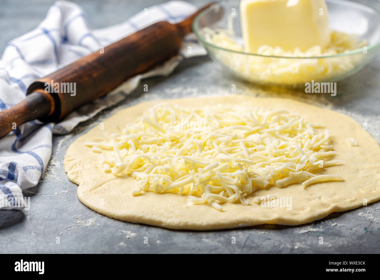 Preparation of traditional pie with cheese Stock Photo Alamy