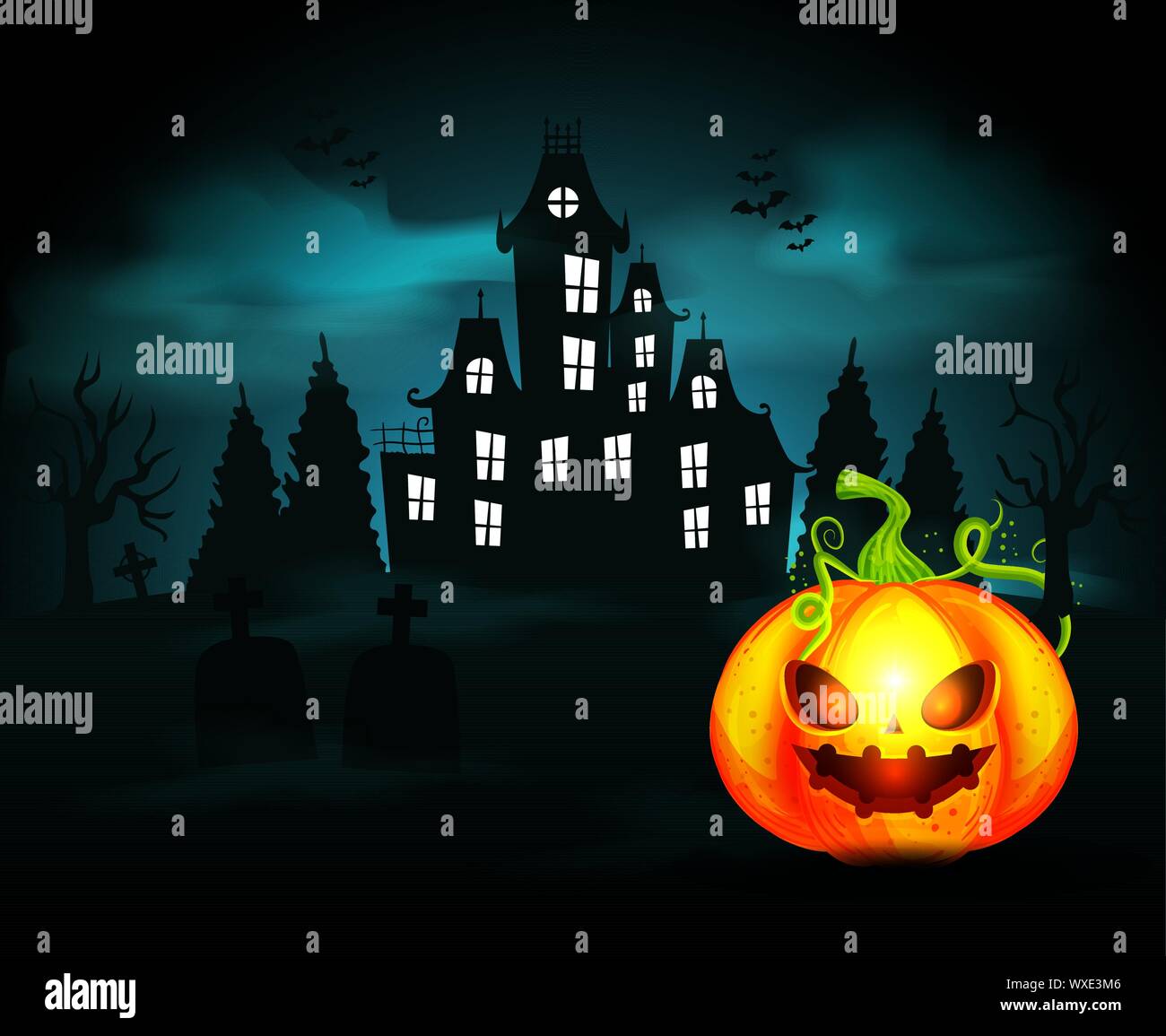 haunted castle with pumpkin in scene halloween Stock Vector Image & Art ...