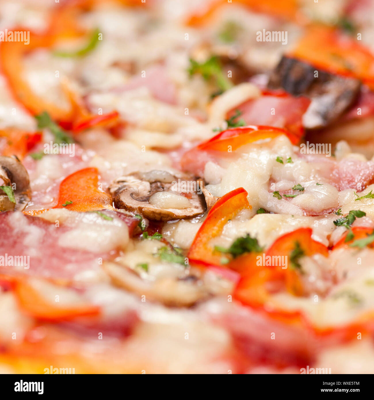 Tasty Italian Pepperoni pizza. Super macro Stock Photo - Alamy