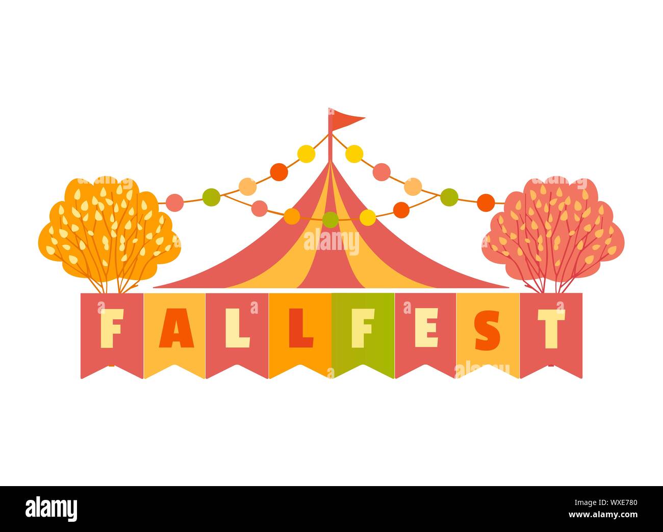 Hand drawn Fall fest tent simple flat color vector icon Stock Vector