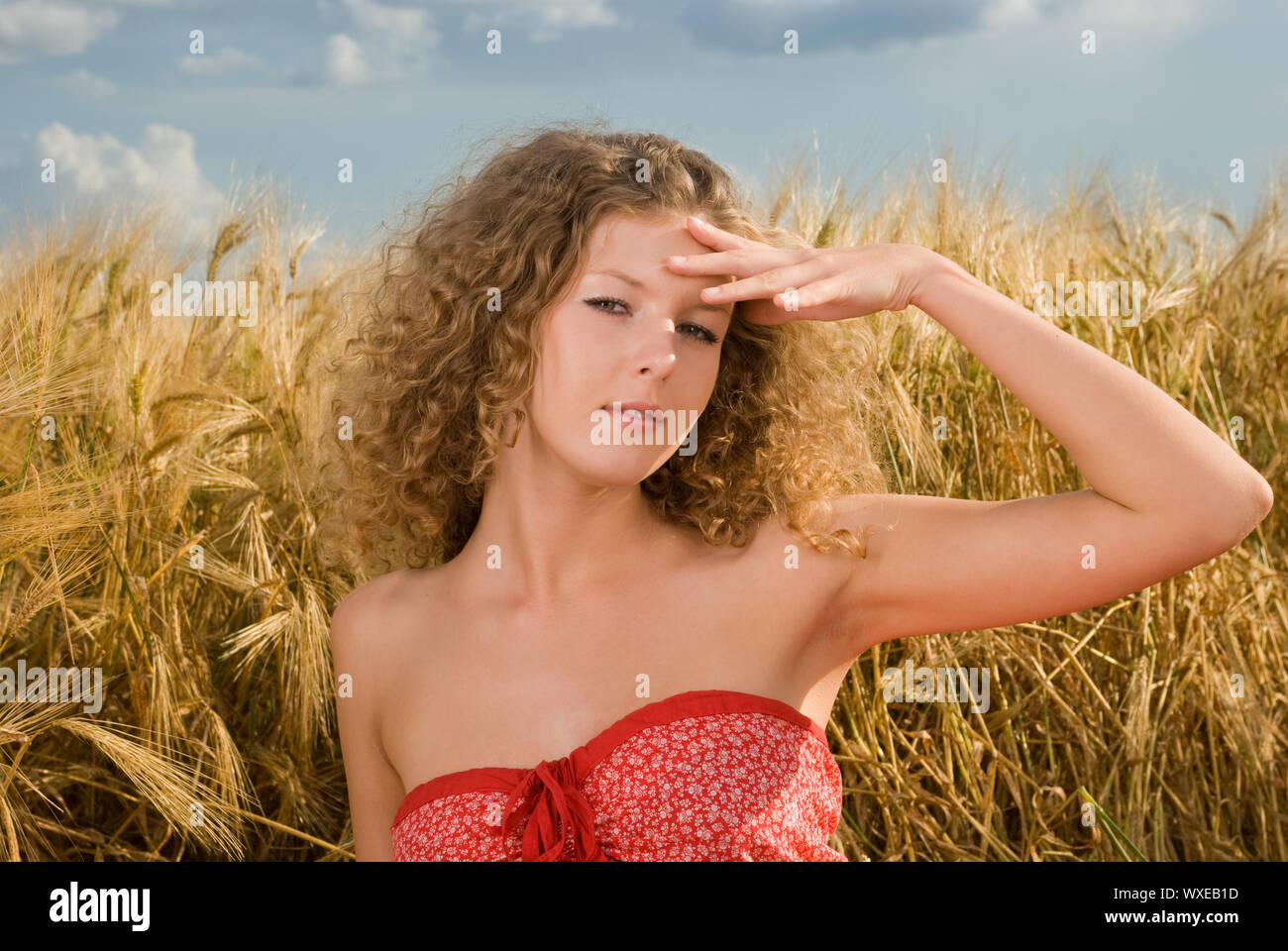 Beautiful slavonic girl on picnic in wheat field Stock Photo - Alamy