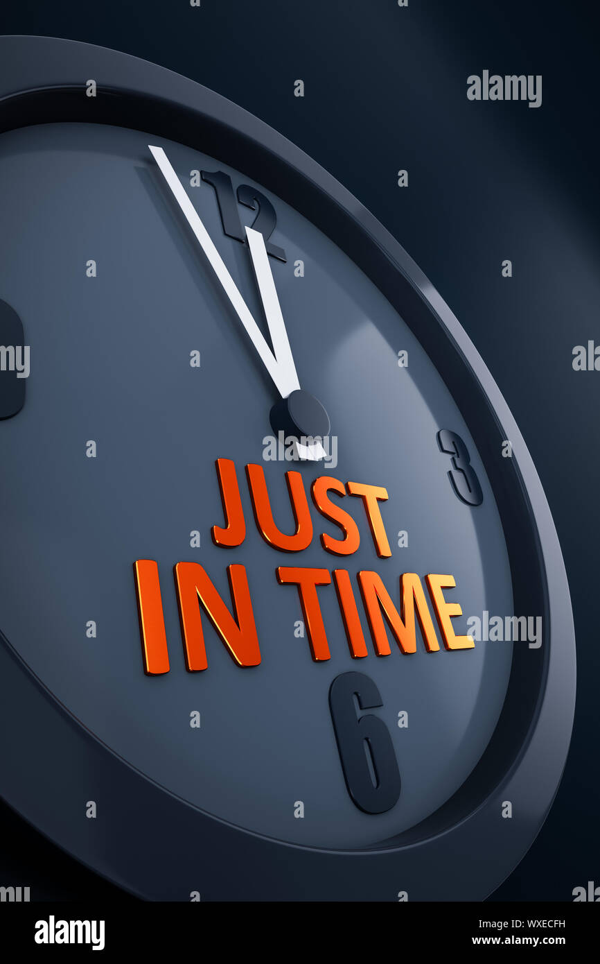 clock with text just in time Stock Photo Alamy