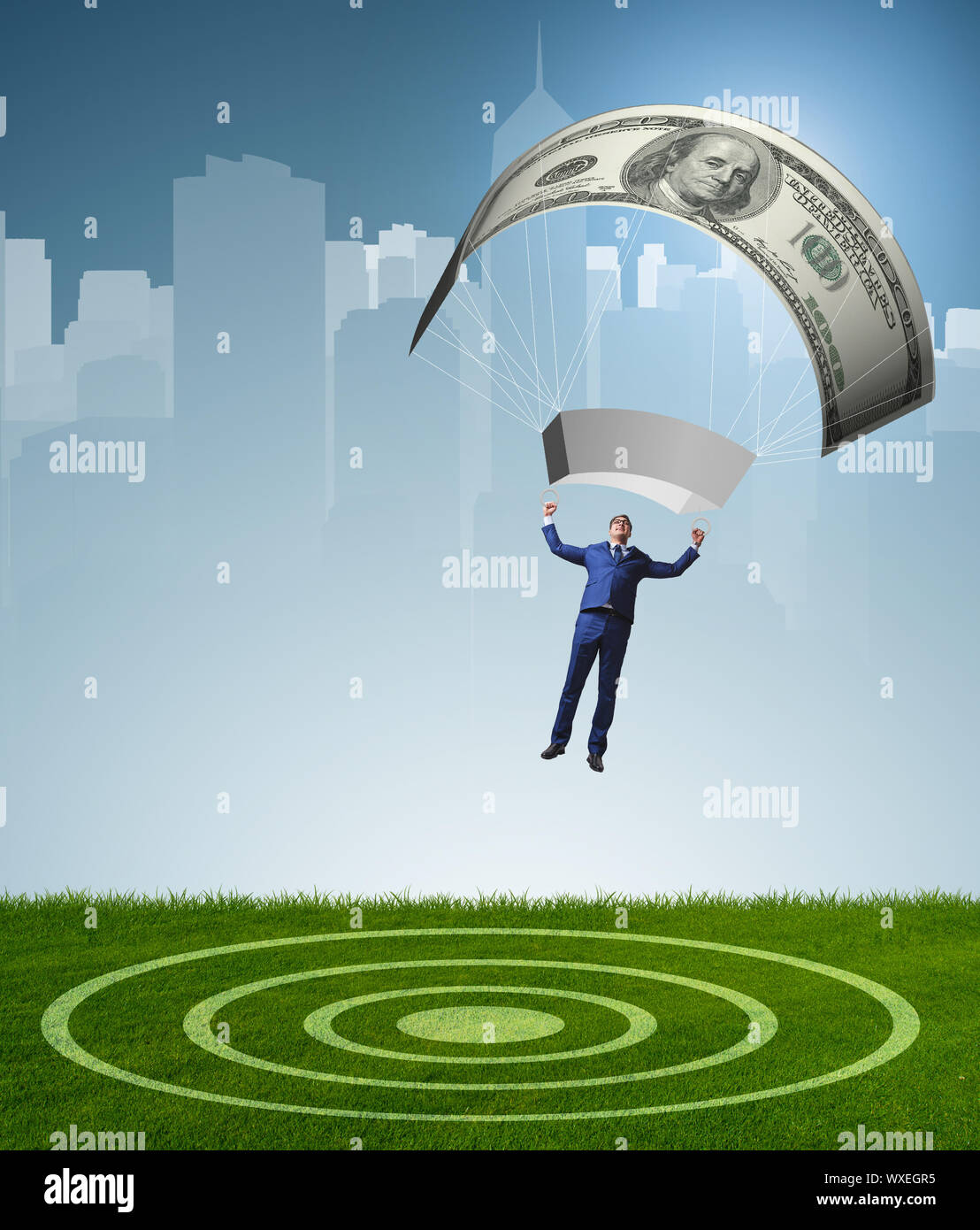 Businessman in golden parachute concept Stock Photo Alamy