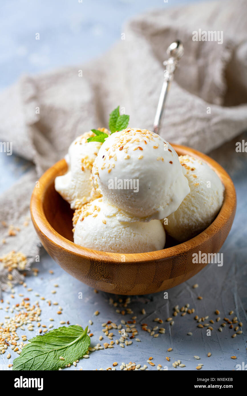 Ice cream balls with sesame seed Stock Photo Alamy