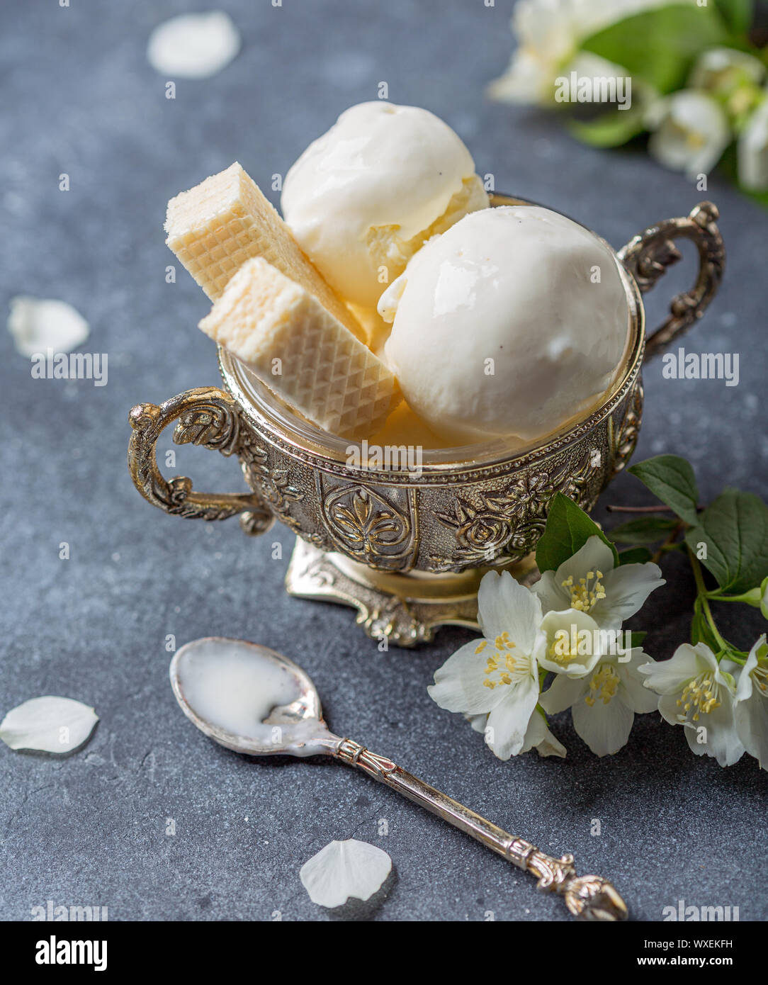 Vanilla ice cream balls Stock Photo Alamy