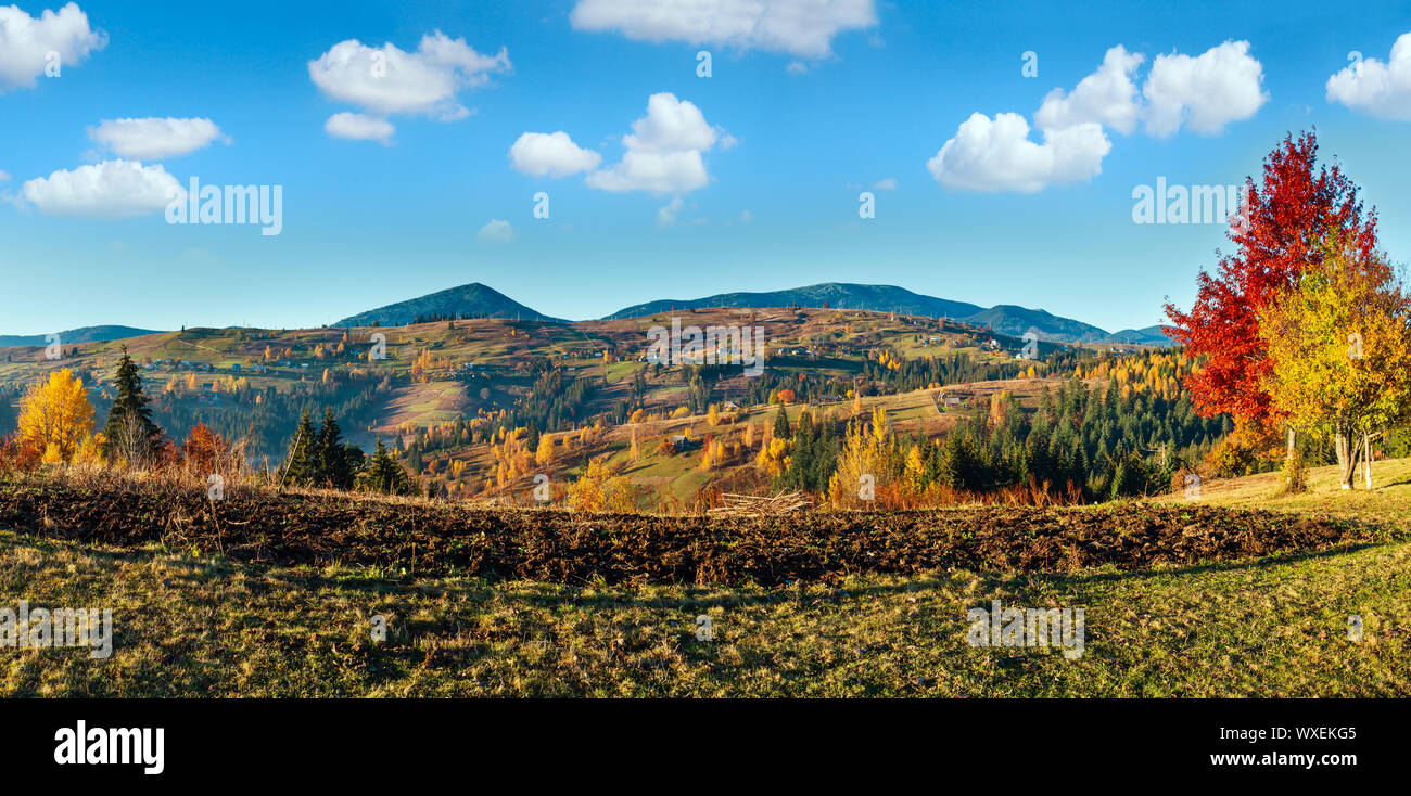 Autumn Carpathian village, Ukraine Stock Photo