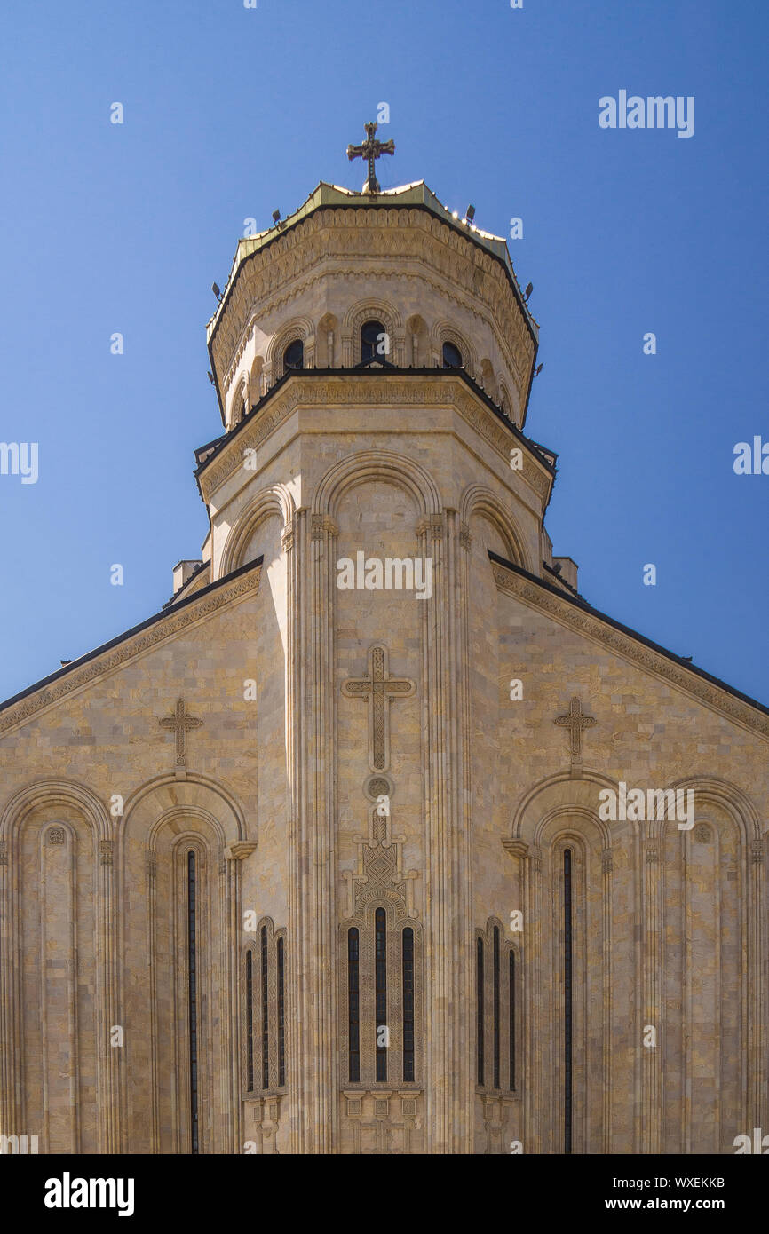 backside of Tsminda Sameba Cathedral Stock Photo