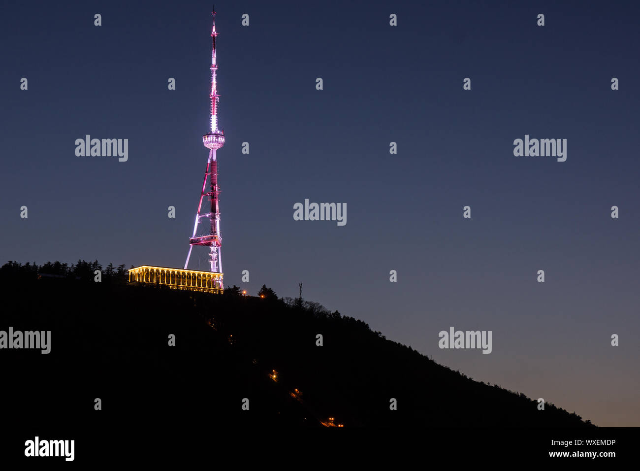 nighttime in tblisi city panorama tv tower Stock Photo