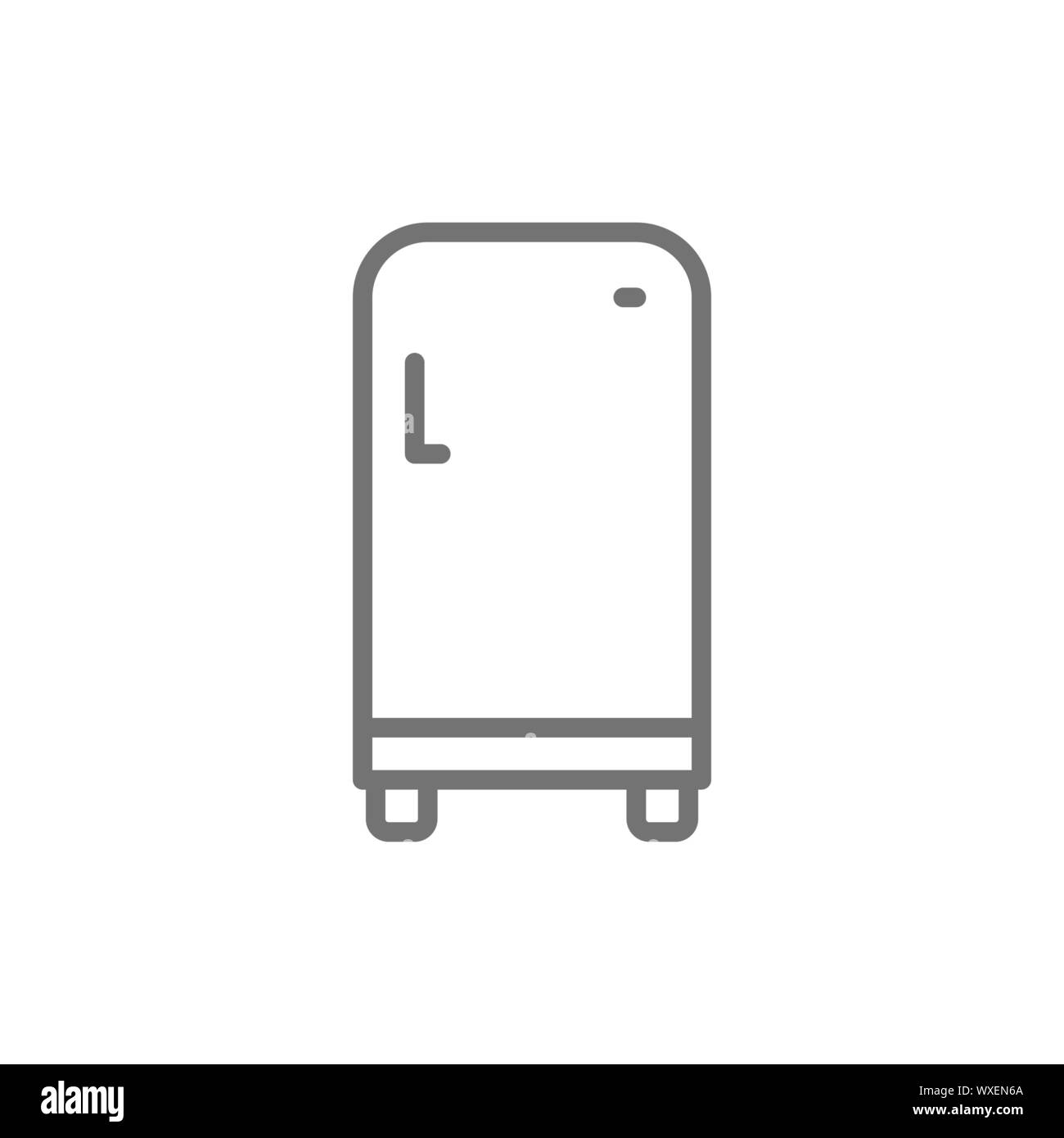 Retro fridge, single compartment refrigerator line icon. Stock Vector
