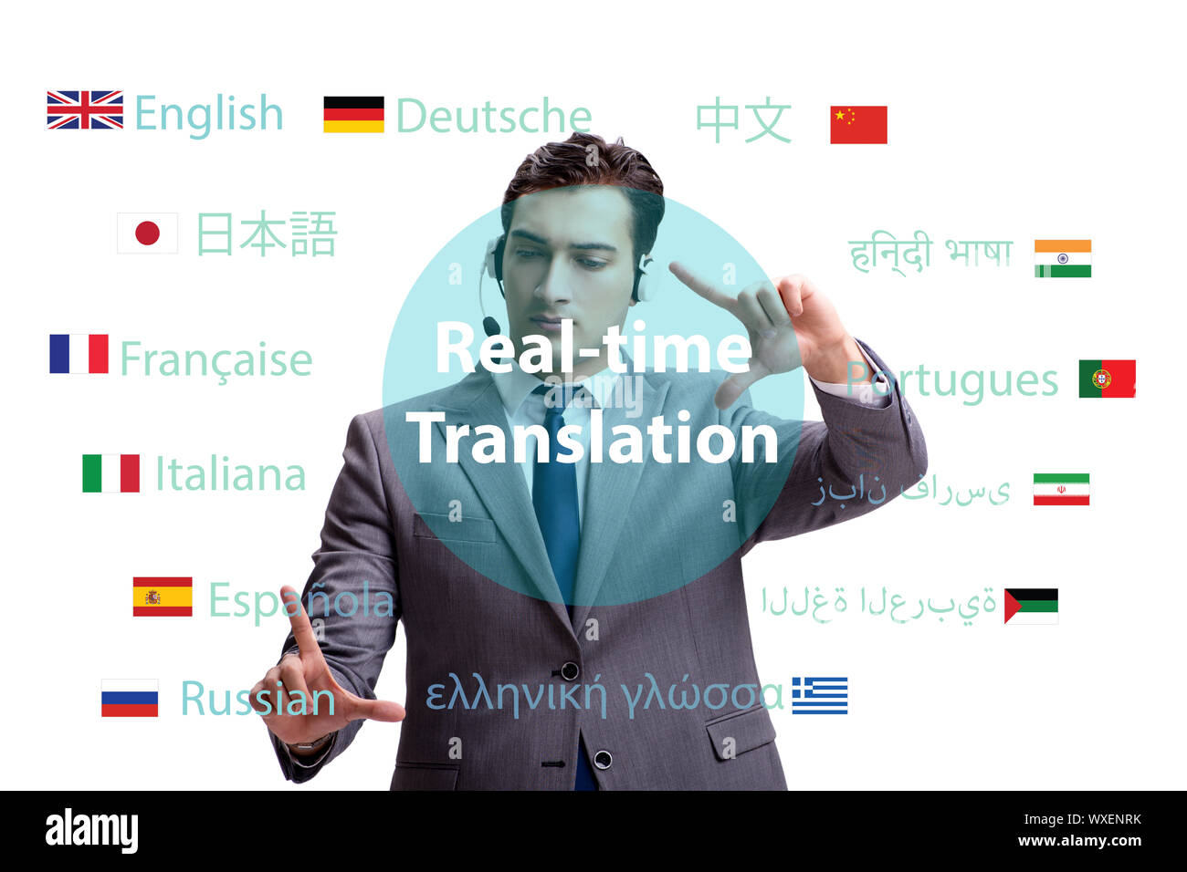 Concept of real time translation from foreign language Stock Photo Alamy