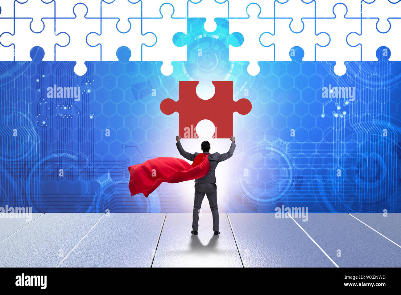 Concept of businessman with missing jigsaw puzzle piece Stock Photo - Alamy