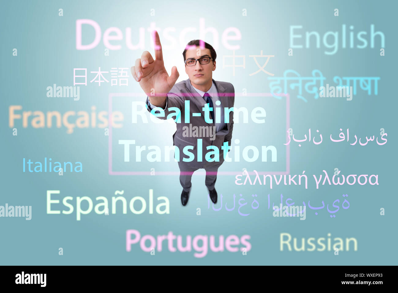 Concept of real time translation from foreign language Stock Photo Alamy