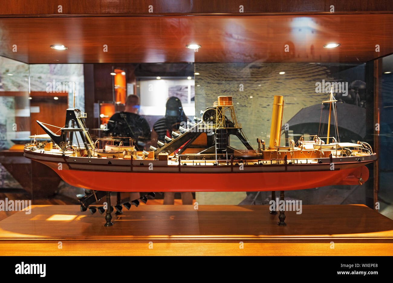 model dredging boat in the visitor center of panama Canal lock miraflores panama city Stock Photo