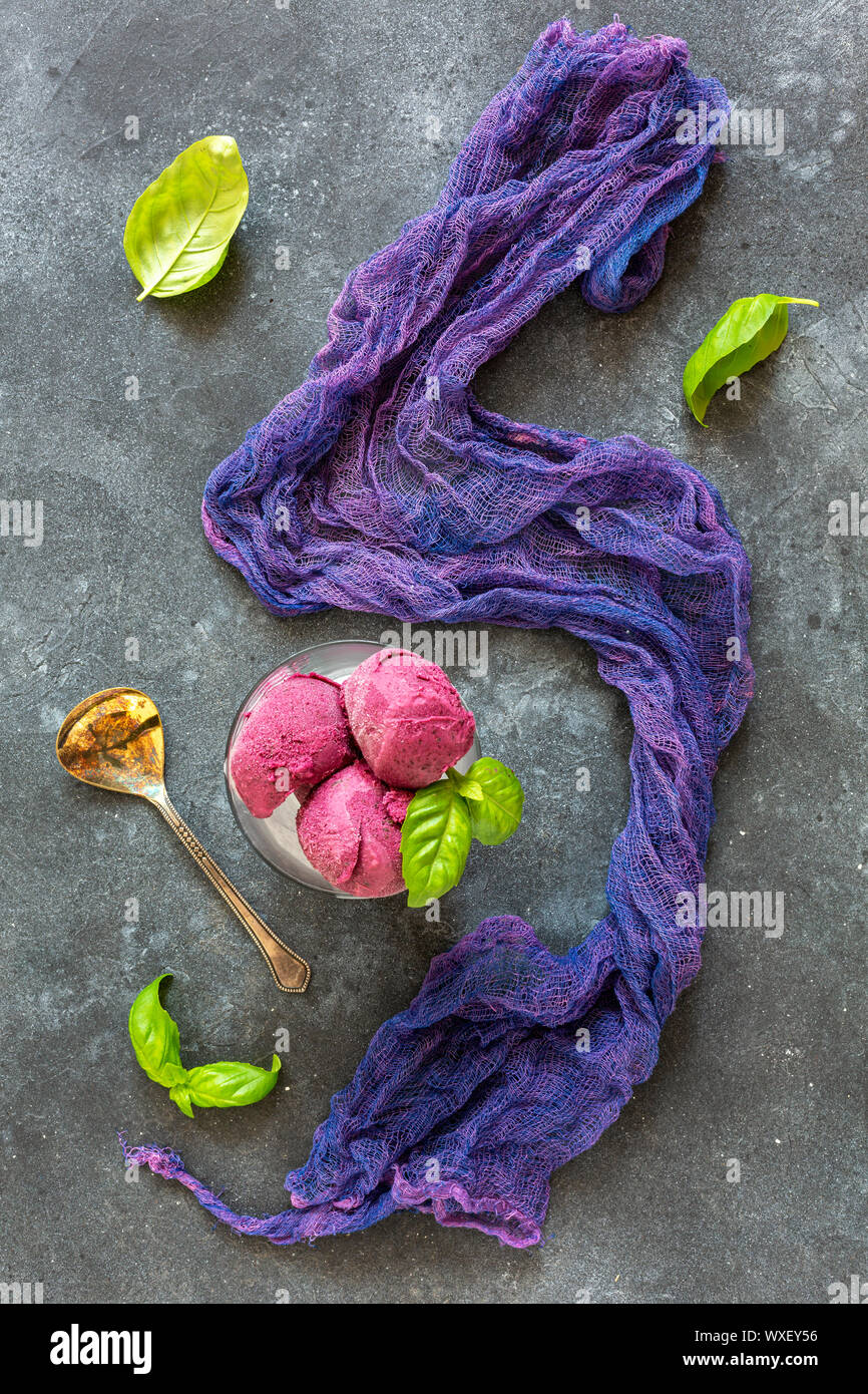 Homemade blueberry ice cream with basil Stock Photo Alamy