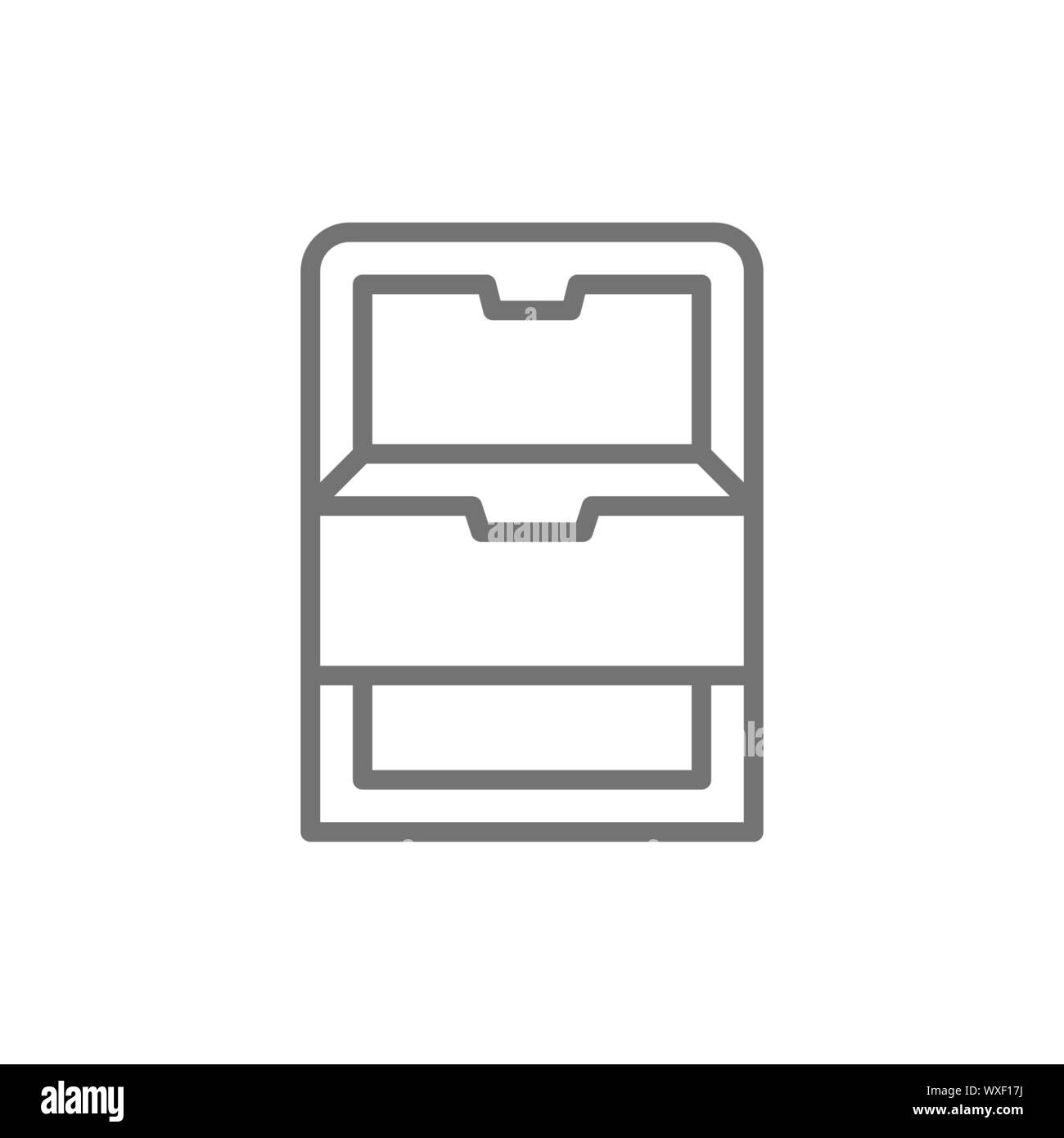 Vector freezer with drawers, fridge line icon. Stock Vector