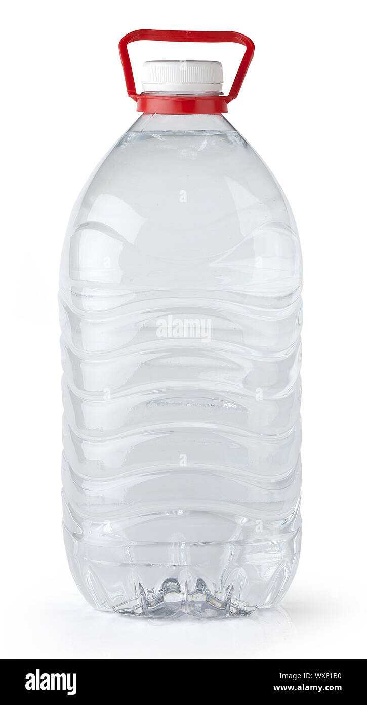 Isolated transparent large plastic bottle with 5 litres of water