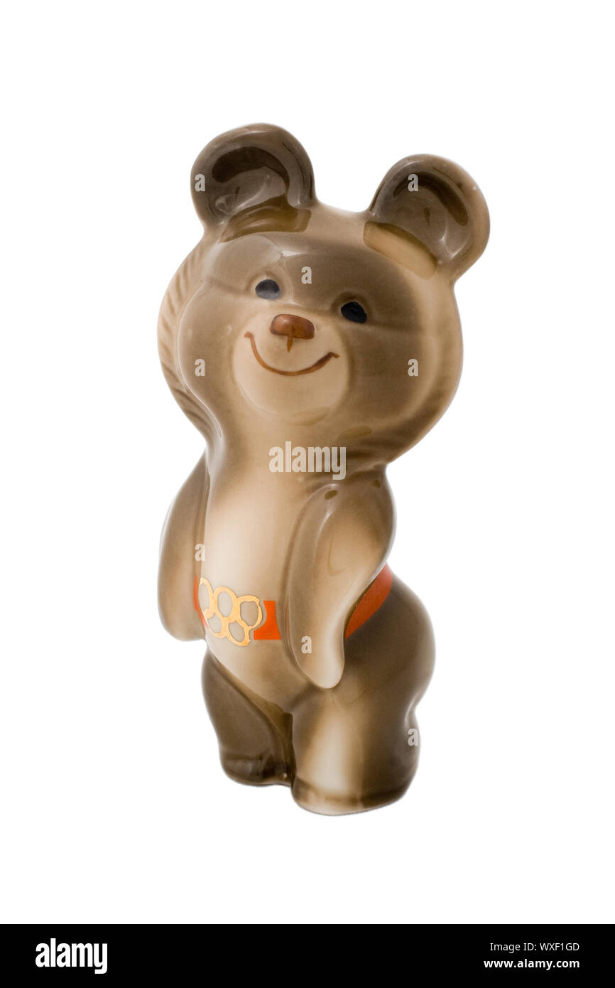 Ceramic figurine of Misha the Bear  carried the full name Mikhail Potapych Toptygin, mascot of the 1980 Olympic Summer Games in Moscow Stock Photo