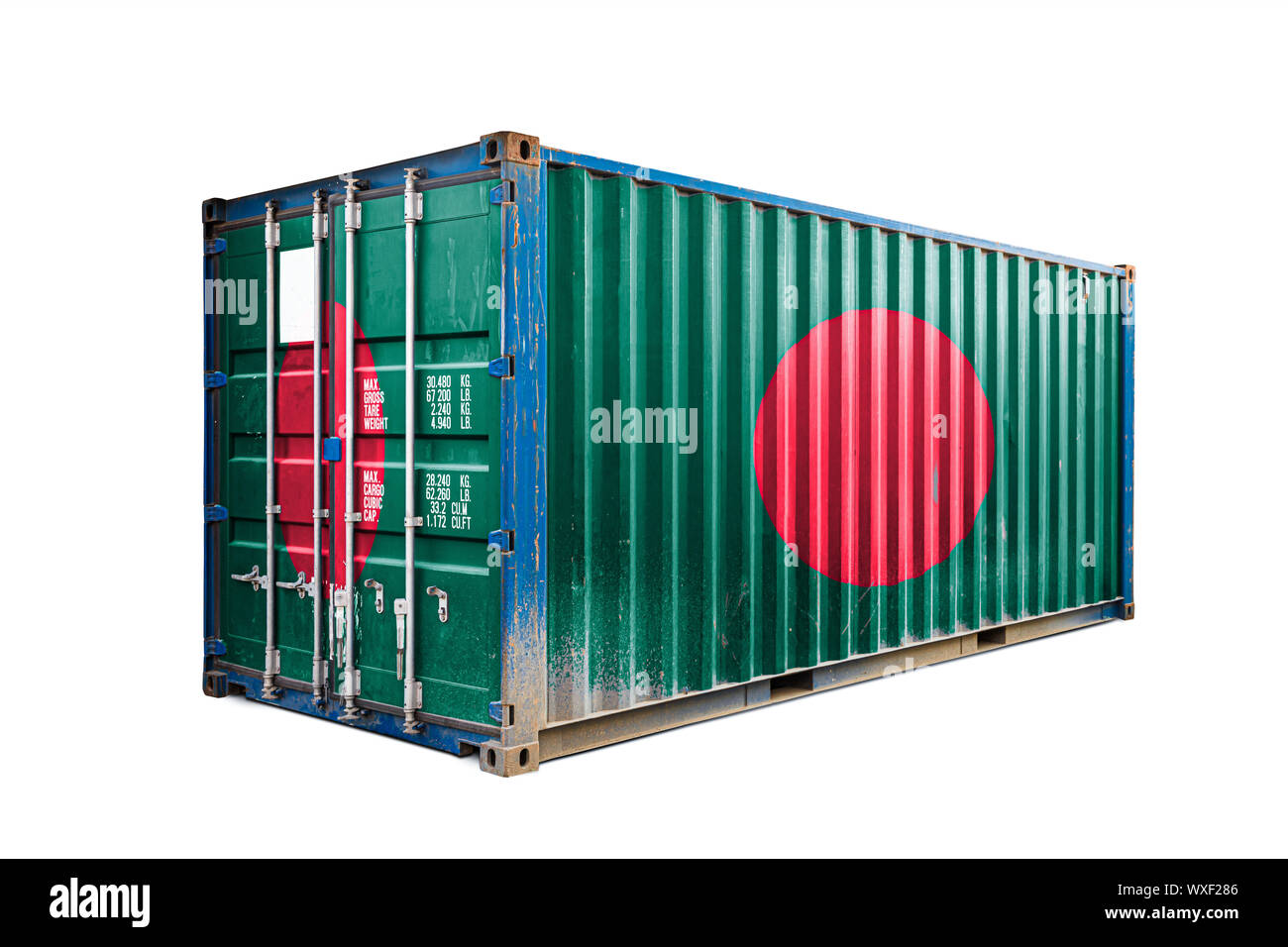The concept of  Bangladesh export-import, container transporting and national delivery of goods. The transporting container with the national flag of Stock Photo