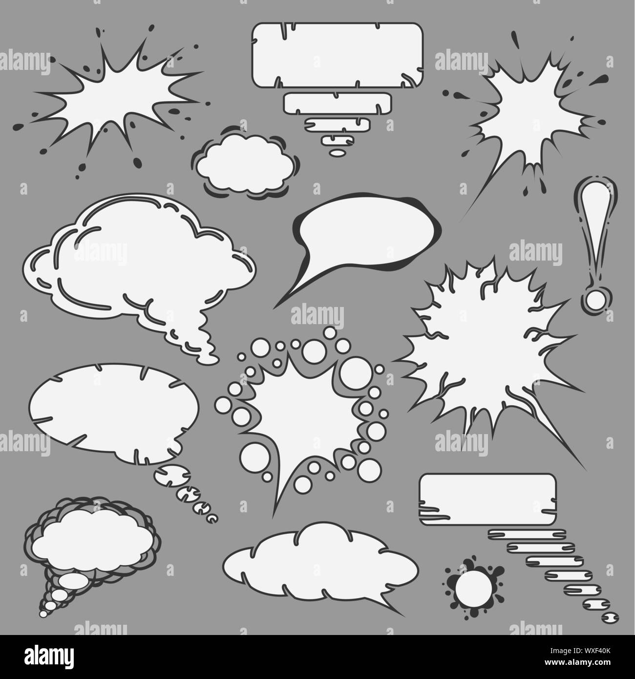 White hand drawn speech bubbles vector set Stock Vector